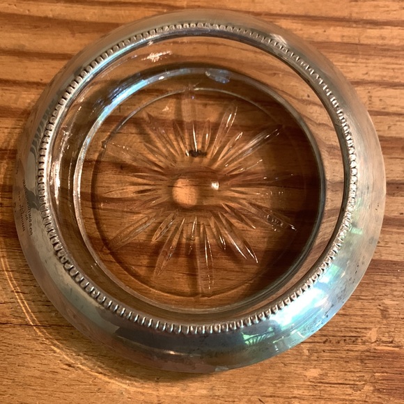 4 Sterling silver and glass Frank M. Whiting 04 Pat Pending coasters - Picture 6 of 13